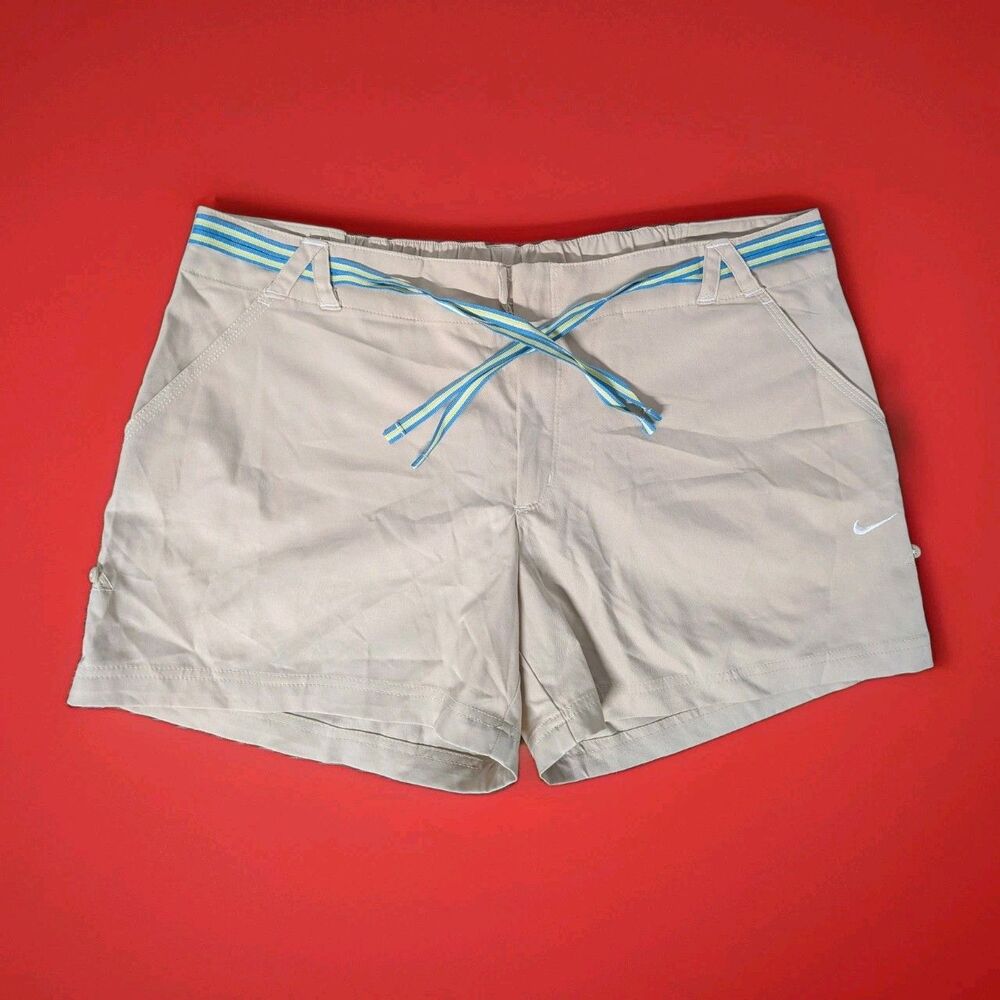 Vintage Nike Shorts Belted Khaki Tan lightweight women's large golf hiking...